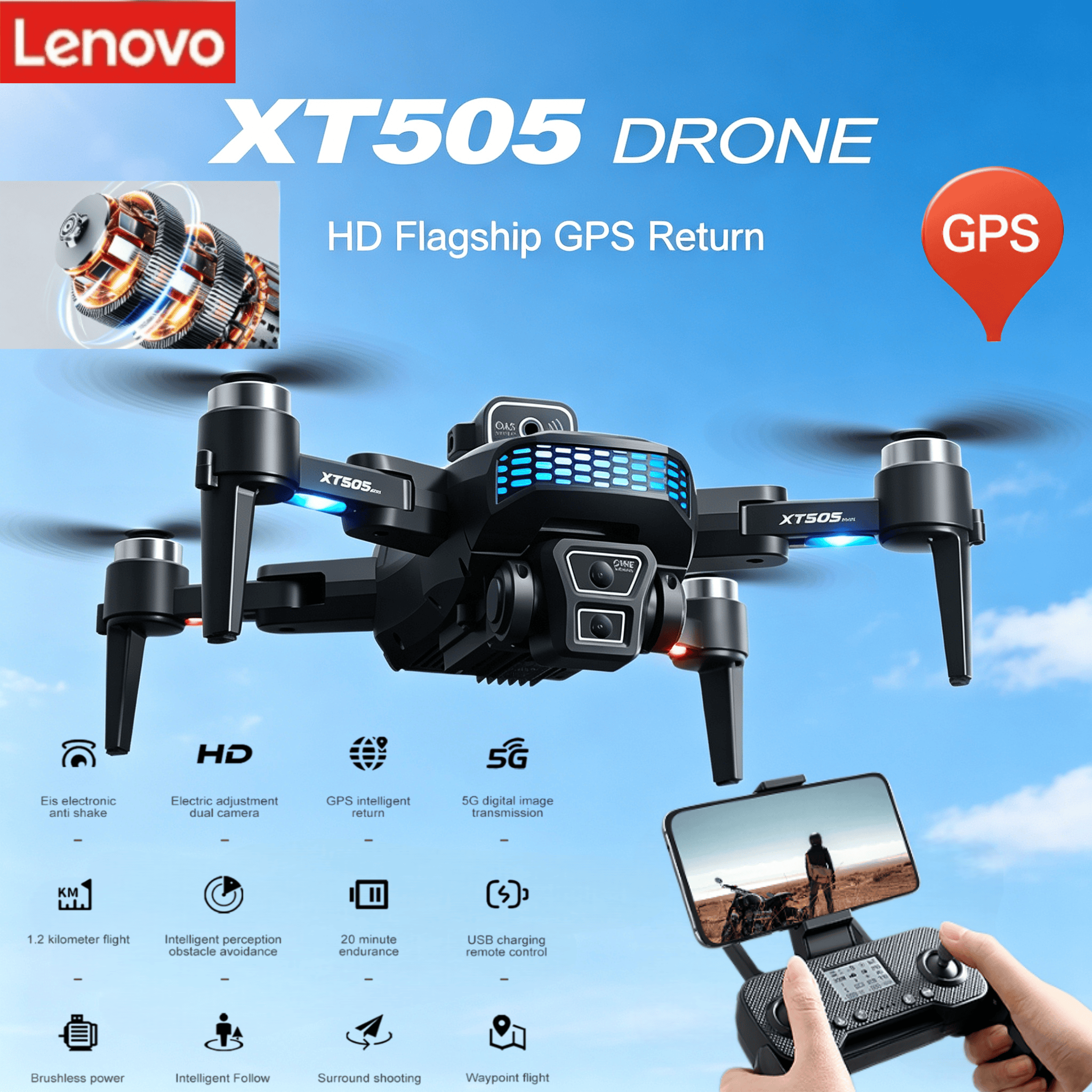 Lenovo XT505 Brushless  Foldab - Xt505 Rc Drone reseña y precio