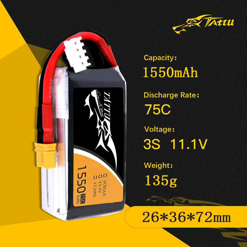 TATTU 3S 11.1V 1550mAh 75C LiP - Drone Rc Link reseña y precio
